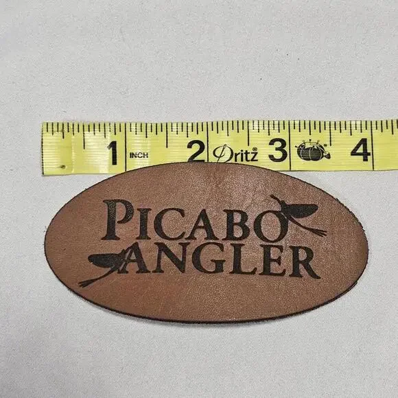 Vintage Leather Picabo Angler LEATHER Hat Patch 4" Fly Fishing Retro - Picture 3 of 3